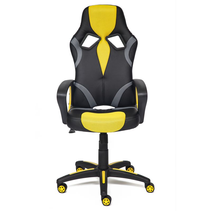 Кресло компьютерное «Ранер» (Runner) (Искусст. черн. кожа + желтая сетка) для дома и офиса