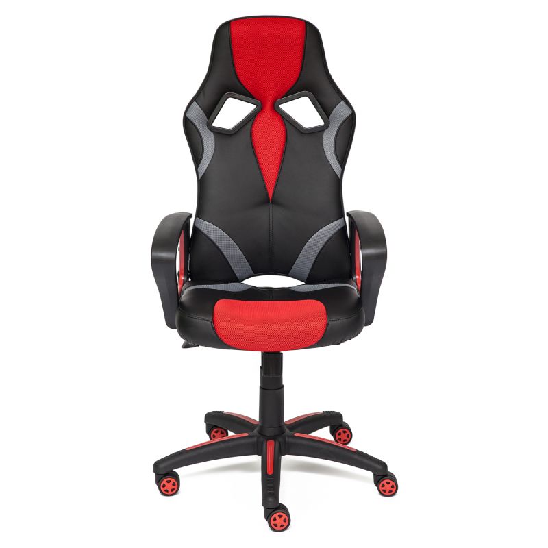 Кресло компьютерное для офиса и дома (Runner) (Искусст. черн. кожа + красная сетка)