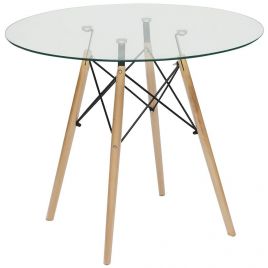 Стол для кухни обеденный деревянный со стеклом круглый «Cindy» Натуральный