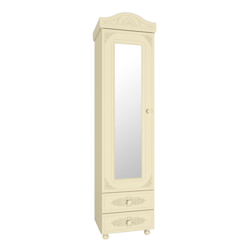 Шкаф - пенал с зеркалом для спальни «Ассоль Плюс» АС-1 Ваниль