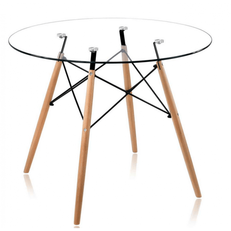 Стол для кухни обеденный деревянный со стеклом круглый «Cindy» 90 Натуральный
